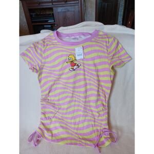 The Simpsons Lisa Girls size XL short sleeve pink/yellow striped t-shirt NWT